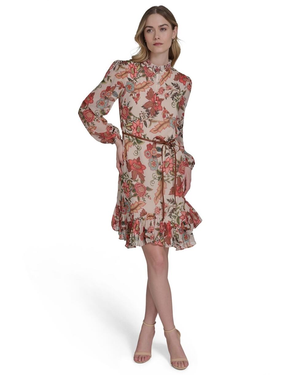 Vince Camuto Women's Chiffon Printed Dress Multi Size 0 3648 (MISSINGBELT)